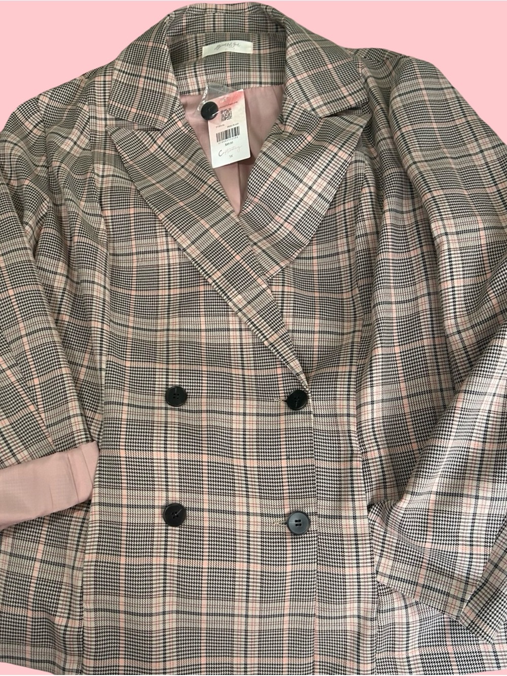 Plaid Double-Breasted Blazer Jacket in Pink and Gray.Boss Lady Blazer! Size 3X. - Picture 9 of 16